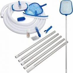 Deuba® Reinigungsset Pool Wartungsset Zubehör Set 8 Tlg. | Reinigungsbürste | Oberflächenkescher | Beckenbürste | Handbürste | 5tlg. Verlängerung | Schwimmschlauch | Pooltester Mit Tabletten | Poolthermometer