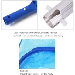 HAPPYSHOPPING Schwimmbad-Skimmer-Netz-Set Enthält 1 PCS Deep Leaf Skimmer Net 1 PCS Laubrechen Mit Netzbeutel 1 PCS Teleskopstangen-Reinigungswerkzeug Aus Aluminium Für Pools Und Spa (Flachrechen Und Tiefenrechen),Blau -Poolreinigung Verkäufe 2022 36575580 5