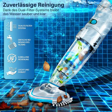 Tillvex Poolsauger Mit Akku - Bis Zu 25 M³ | Pool Bodensauger Elektrisch | Poolreiniger Mit Filter & 2-Geschwindigkeits-System | Handsauger Reinigungsset Kabellos 4 Tillvex Poolsauger Mit Akku - Bis Zu 25 M³ | Pool Bodensauger Elektrisch | Poolreiniger Mit Filter & 2-Geschwindigkeits-System | Handsauger Reinigungsset Kabellos – Bild 4