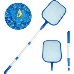 HIASDFLS Schwimmkescher (tiefer Kescher), Schwimmbecken-Skimmer Mit 90-Aluminium-Teleskopstange Für Schwimmbecken, Teiche, Aquariu, Heiße Quellen, Springbrunnen, Teich