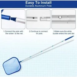 MINKUROW Oberflächen-Skimmer, Blatt-Skimmer, Aluminium-Stabgriff, Mit Handschuhen, Feinmaschiges Netz, Für Schwimmbecken, Teiche, Springbrunnen, Fischbecken -Poolreinigung Verkäufe 2022 64524165 3