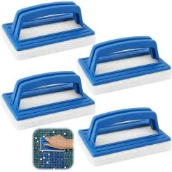 READCLY Wasserleitungs-Schwammbürste, DBAILY 4-teiliges Multifunktions-Kunststoff-Schwimmbad-Bürsten-Bürsten-Bodenwand-Schwimmbad-Reinigungswerkzeug Für Whirlpools (Blau + Weiß)